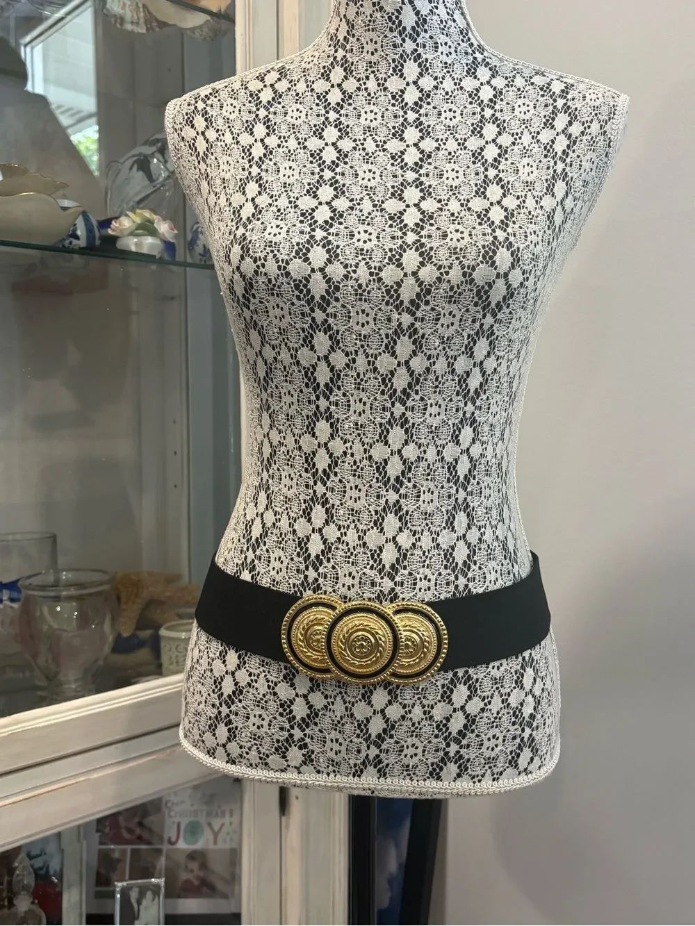 Vintage Nani Lewis Gold and Black Triple Medallion Stretch Waist Belt